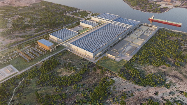 Vue aérienne du projet de gigafactory de panneaux solaires  à Fos-sur-Mer, Carbon, finalement abandonné. @Carbon